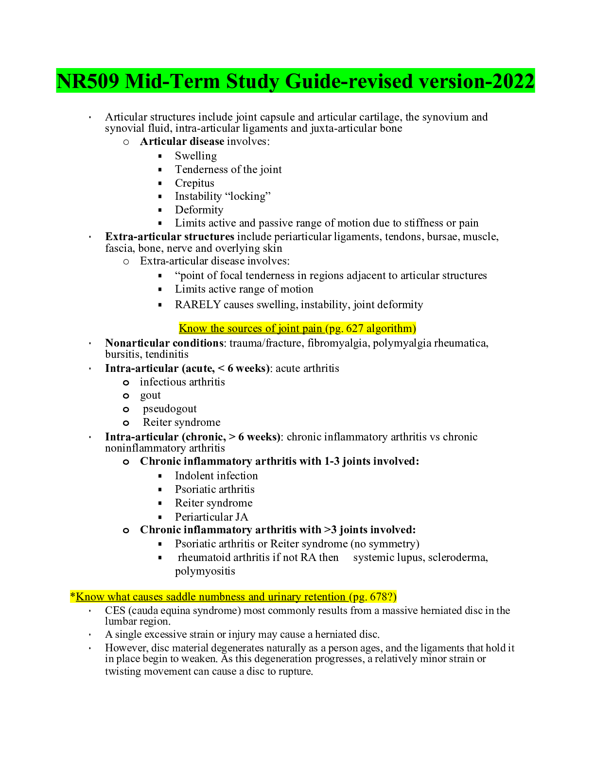 Preview of NR509 Mid-Term Study Guide-revised version-2022